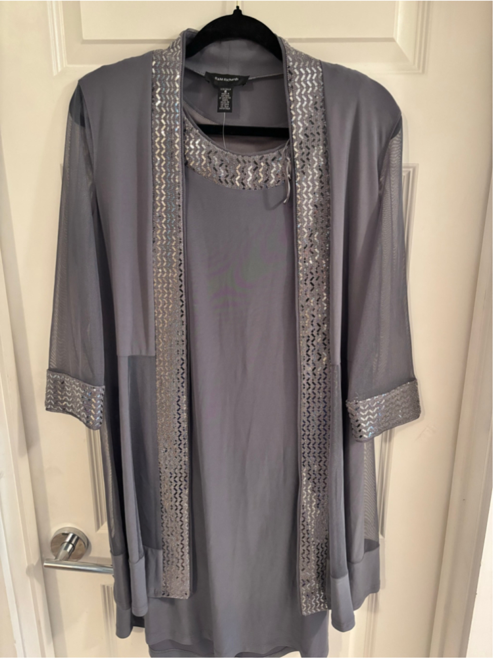 Women's R&M Richards Midi Dress Set Size 8 Grey Silver Embellished
